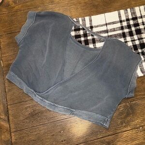 Daily Practice Anthropologie Gray Crossover Open Back Crop  Boxy Top M